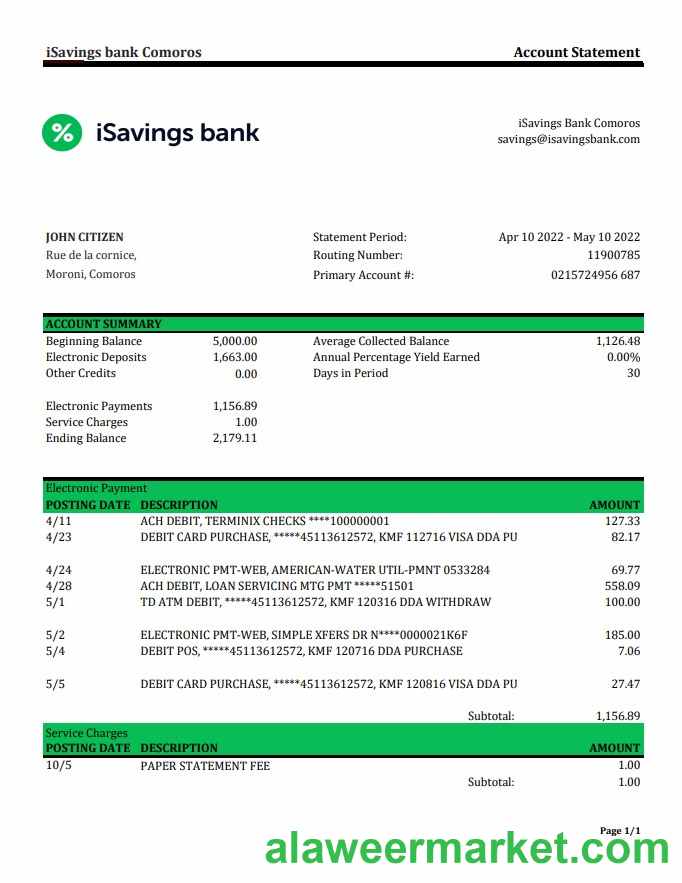 Comoros iSavings bank statement xls